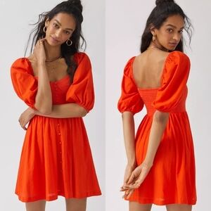 Anthropologie x Maeve Sweetheart Mini Dress Reddish Orange Size Large Pockets